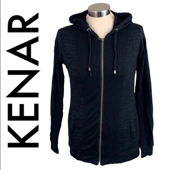 Kenar Jackets & Blazers - KENAR BLACK SOFT ZIP FRONT HOODED JACKET SIZE XS